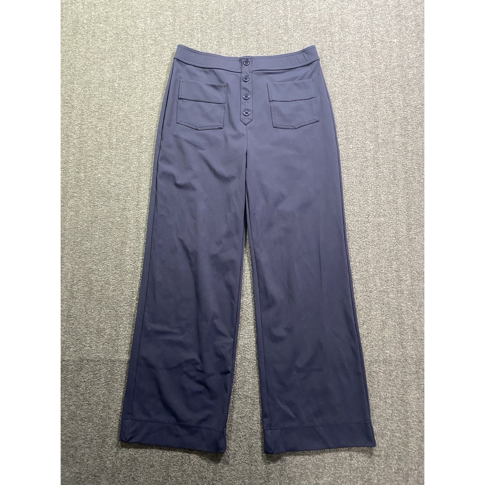 Halara HaloTek Air Wide Leg Pants Navy High Waist Button Front Trouser Size XL